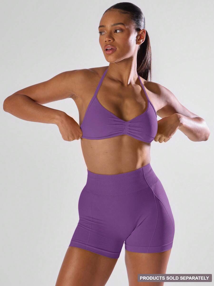 Musera Sport 纯色褶皱露背吊带运动文胸，舒适透气，适合健身房、跑步、俱乐部、板式网球、网球、匹克球、瑜伽、普拉提、日常休闲等运动。 - 紫色 - 查看 1