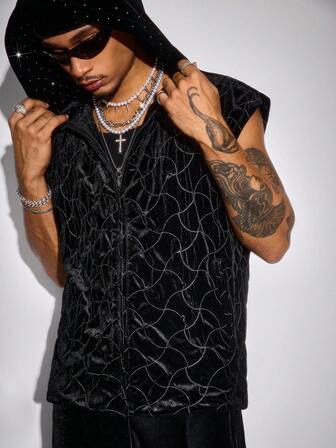 Street Life Men's Hooded Zip Front Avant Casual Velvet Vest, For Fall Winter