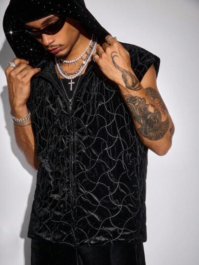 Street Life Gilet casual con cappuccio e chiusura lampo anteriore in velluto da uomo, per autunno inverno