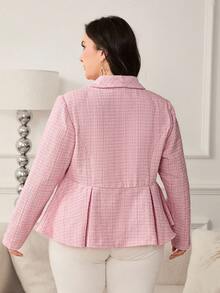 Reflora Plus Size Women Lapel Long Sleeve Flared Pastel Pink Jacket/Winter - Pink - View 2