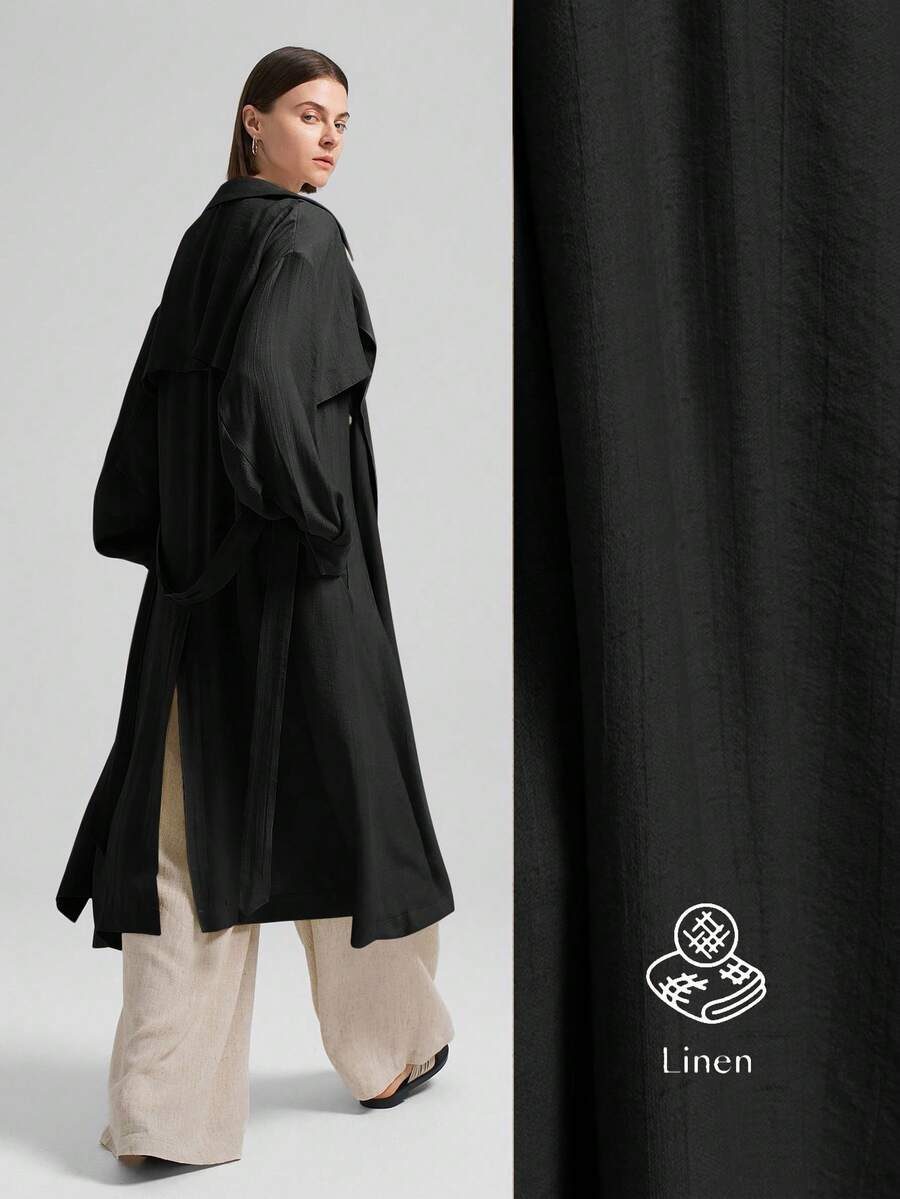 Ontre 女款純色雙排扣風衣，商務休閒，寬鬆舒適，中性風格女款機場穿搭，工作服，外套，秋冬，優雅