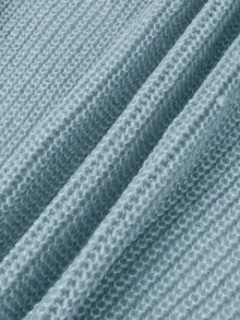 Calvaya Plus Size Women Loose Casual Drop Shoulder Lantern Sleeve Knitted Cardigan, Black Jacquard Pattern, Mid-Length, Versatile Daily Wear - Dusty Blue - View 5