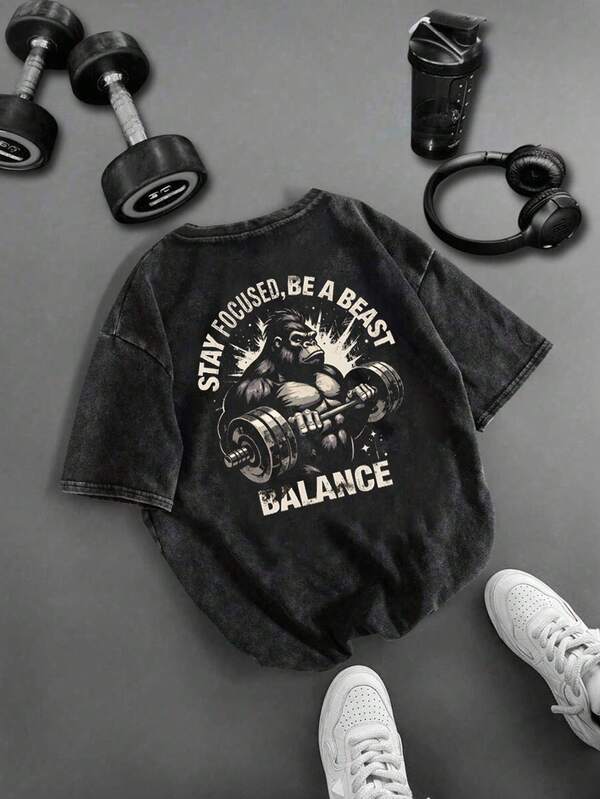 Sport MetroGents T-shirt de sport décontracté pour hommes avec imprimé lettres Gorille