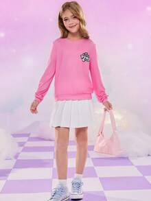 My Little Pony X SHEIN Tween Girl Casual Cute Cartoon & Letter Graphic Pullover, Spring/Autumn