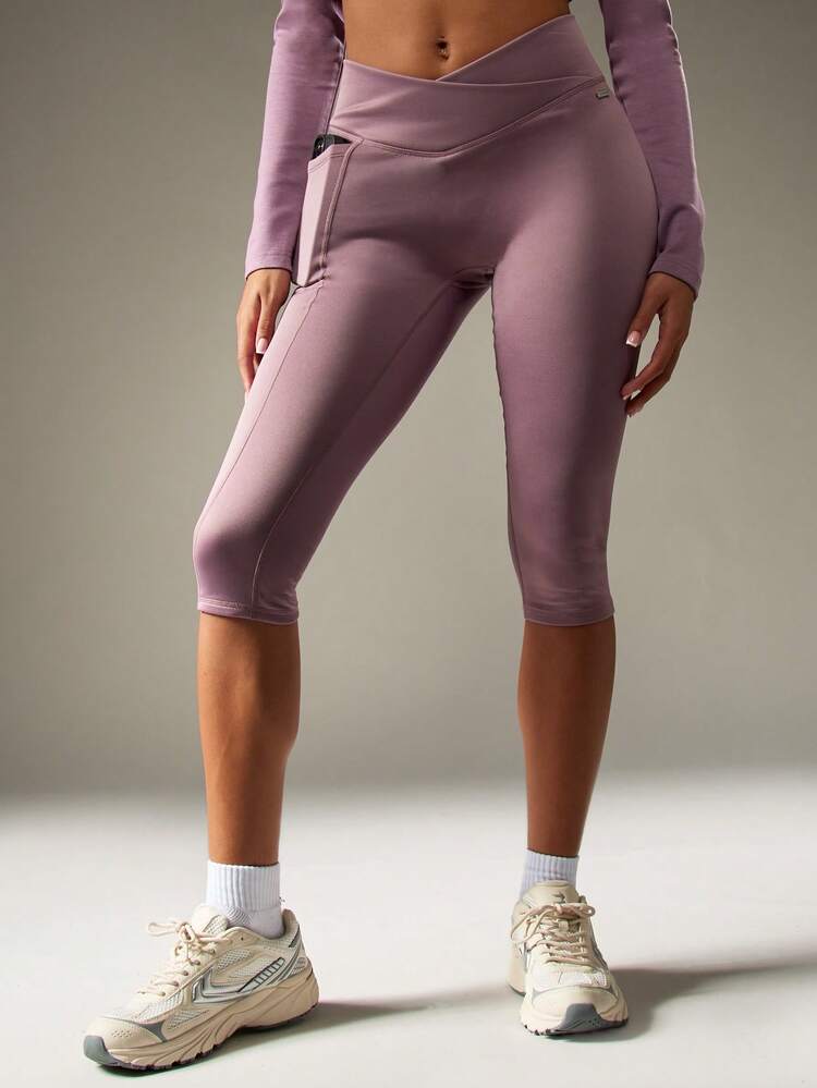 MISSGUIDED Legging Capri de Alta Performance com Bolso para Telefone, Absorção de Umidade, Calça Atlética para Corrida, Treinamento, Ioga, Respirável, Roupa de Exercício e Fitness
