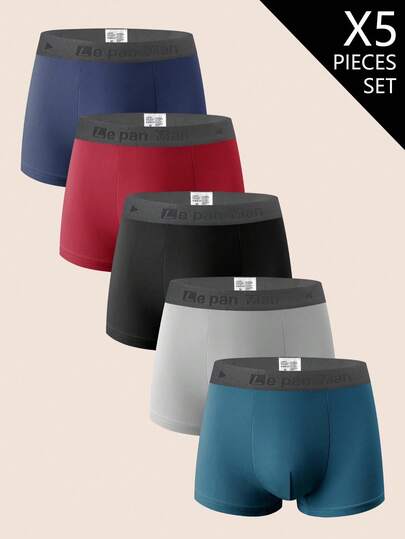 Snug Zone 5pcs/Pack Multicolor Waistband Letter Knit Solid Color Men's Briefs (Soft & Comfortable)