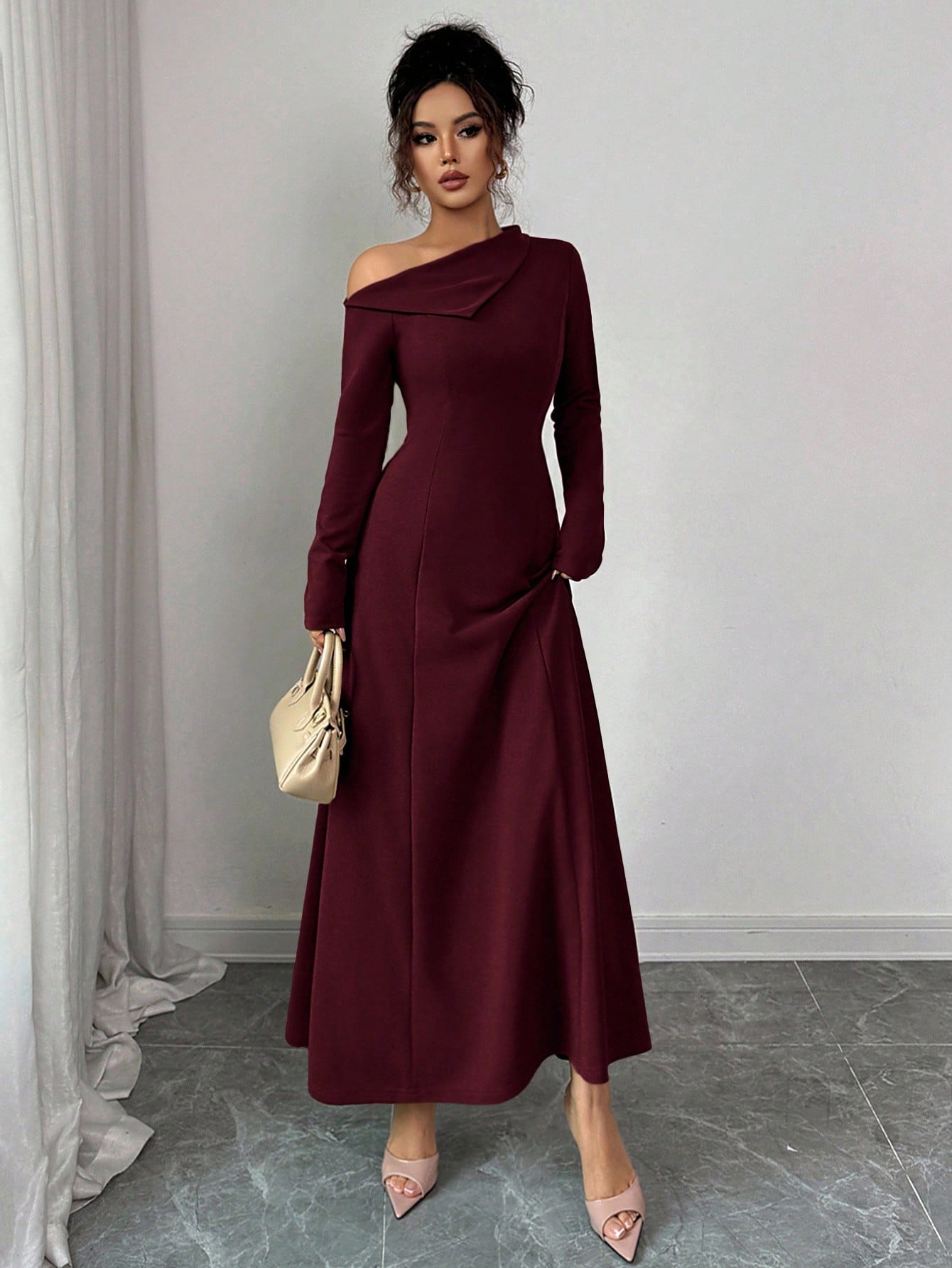 Elenzga فستان أنيق طويل للنساء بخصر مربوط على شكل...