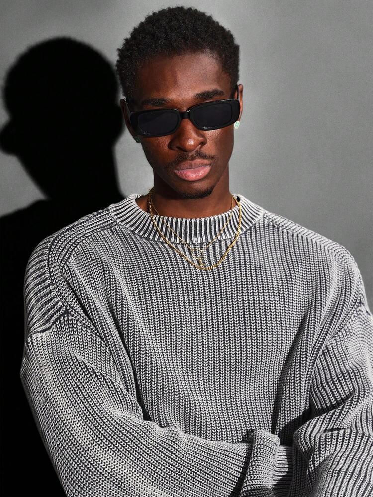 SUMWON Crop Fit Winter Knit Sweater Crew Neck Oversized Sleeve Drop Shoulder Ribbed Jumper Holiday Casual Autumn Loungewear Textured - Grey - View 3