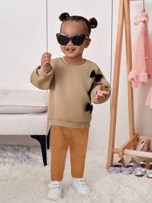 Baby Girl Cute Casual Comfortable Versatile Elastic Silk-Like Skinny Pants - Brown - View 4