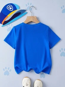 SHEIN | PAW Patrol Young Boy Cute Cartoon 3D Puppy Chase Print Ombre Blue Loose Fit Short Sleeve T-Shirt