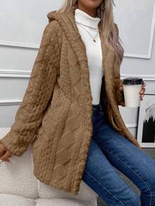 EMERY ROSE Chaqueta con capucha casual y suave con botones, para otoño - Marrón - Ver 7