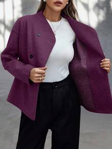 EMERY ROSE Abrigo cruzado de unicolor para mujer de moda para otoño/invierno - Morado - Ver 7
