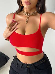 女士无缝镂空打底上衣，红色 - 紅色 - 查看 4
