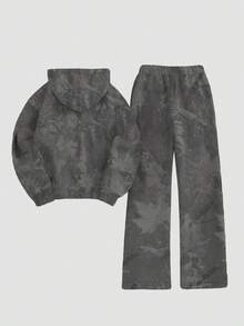 SHEIN 女式秋季树枝印花长袖连帽衫和裤子休闲套装 - 彩色 - 查看 2