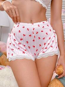 PetitDoll PetitDoll 1pc Girl's Sweet Cherry Striped Bow Accent Open Crotch Panty