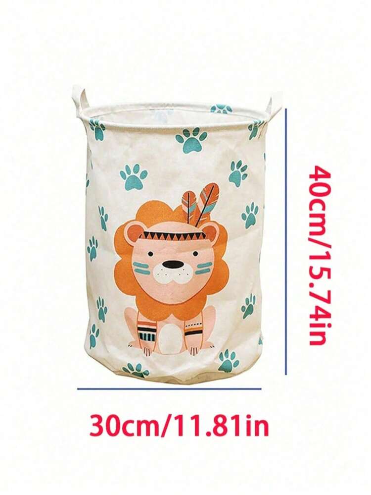 SHEIN 1PC Cartoon Lion Foldable Storage Basket Dirty Clothes Bucket Clothes Change Storage Bucket Children's Toy Storage Basket - Orange - View 7