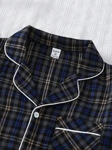 Conjunto de pijama casual y cómodo con cardigan de cuello de solapa a cuadros y pantalones para adolescentes