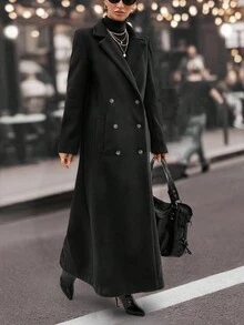 EURMUSE Extra Long,Black Minimalist Style Overcoat - Black and White - View 6