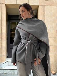 Aloruh Abrigo reversible de manga larga con contraste de color gris para otoño/invierno - Gris - Ver 5