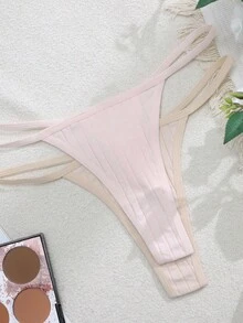 Lullawish 10pcs/Pack Women's Solid Color Ribbed Thong Panties - Multicolor - View 4