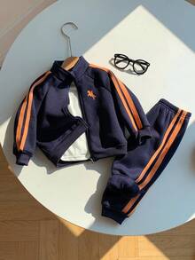 SHEIN Bộ 2 áo hoodie tay dài màu xanh cổ cao dễ thương cho bé trai, thích hợp mặc trong nhà, ngoài trời, hàng ngày, thể thao, vui chơi, tiệc tùng, chụp ảnh, ngày lễ, lễ hội, tiệc tùng, Halloween - Nhiều màu - Xem 4