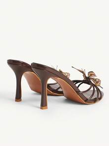 CUCCOO CHICEST 女士优雅蝴蝶结细高跟圆头凉鞋，浪漫黑色高跟凉鞋，适合茶会、约会、度假