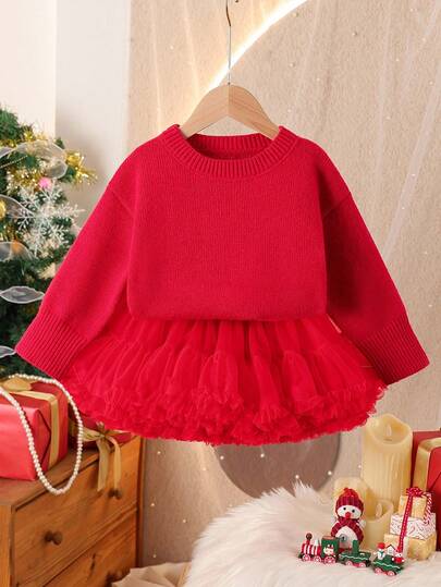 Sparklyn Suéter de cuello redondo rojo para niña, ajuste regular, manga larga, adecuado para el hogar y el exterior, otoño/invierno, Navidad. Suéter navideño a juego con la familia, con papá y hija, estampado de Papá Noel para otoño e invierno, suéter navideño de punto