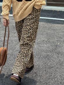 DAZY 女童豹纹牛仔裤 - 棕色 - 查看 2