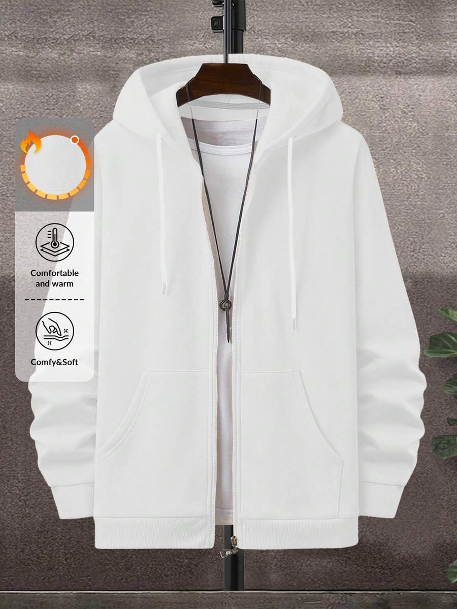 RueChic Felpa con cappuccio e zip da uomo in stile cardigan, in cotone, con laccetti, foderata in pile