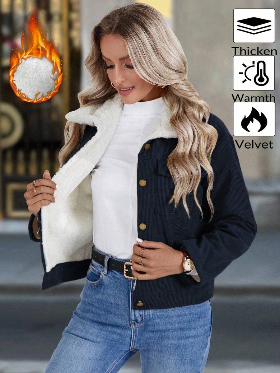 EMERY ROSE Chaqueta casual de forro polar de una hilera para mujer, otoño/invierno - Azul - Ver 1