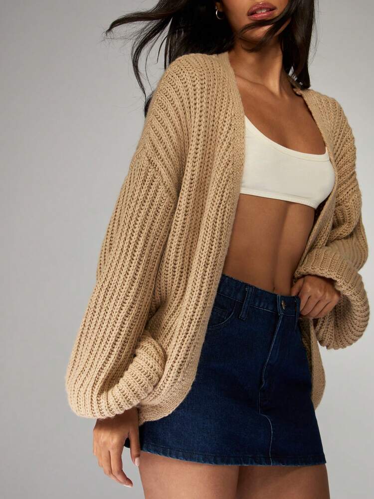 MISSGUIDED Cardigan oversize a maglia grossa, manica a palloncino, aperto davanti, per l'autunno e l'inverno, manica lunga, comodo e casual, ideale per il tempo libero