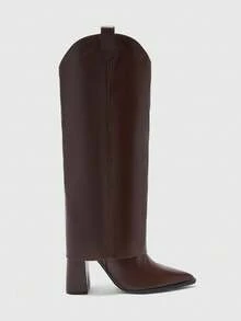 CUCCOO BIZCHIC Women's Casual Solid Color Versatile Pointed Toe Chunky Heel Ankle Boots - Rust Brown - View 1