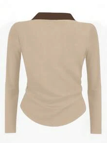 Rina Fox Women's Casual Contrast Collar Long Sleeve T-Shirt, Autumn, Christmas