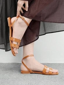 CUCCOO BIZCHIC 1cm Heel Brown PU Women's Fashion Comfortable Flat Slide Sandals - Brown - View 5