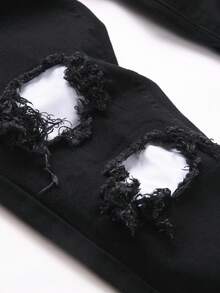 Gothic Punk Black Ripped Skinny Jeans For Men Denim Long Pants With Paint Splatter And Zipper Detailing Manfinity Legnd Men Cotton Splash Ink Ripped Jeans - Black - View 5