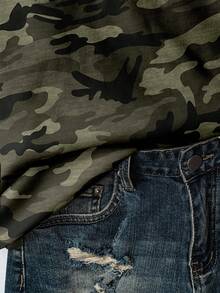 EMERY ROSE 大码女式休闲简约迷彩印花圆领露肩宽松卫衣，秋冬季女装，迷彩卫衣，女式迷彩上衣 - 彩色 - 查看 5