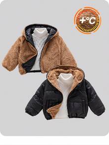 SHEIN 女婴可爱百搭保暖连帽夹克，秋冬 - 黑色 - 查看 12