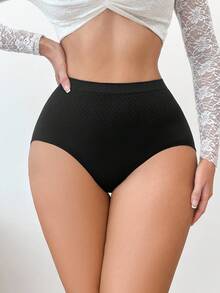 SHEIN 6pcs/Pack Women's Comfortable High Waist Seamless Briefs - Black - View 8