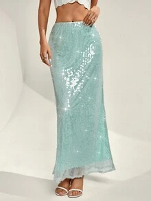 RiviMae 女士新款亮片性感反光亮片不对称下摆优雅派对裙 - 淺藍色 - 查看 6