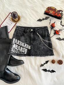 Attitoon Minifalda de mezclilla con estampado de color contrastante para mujer