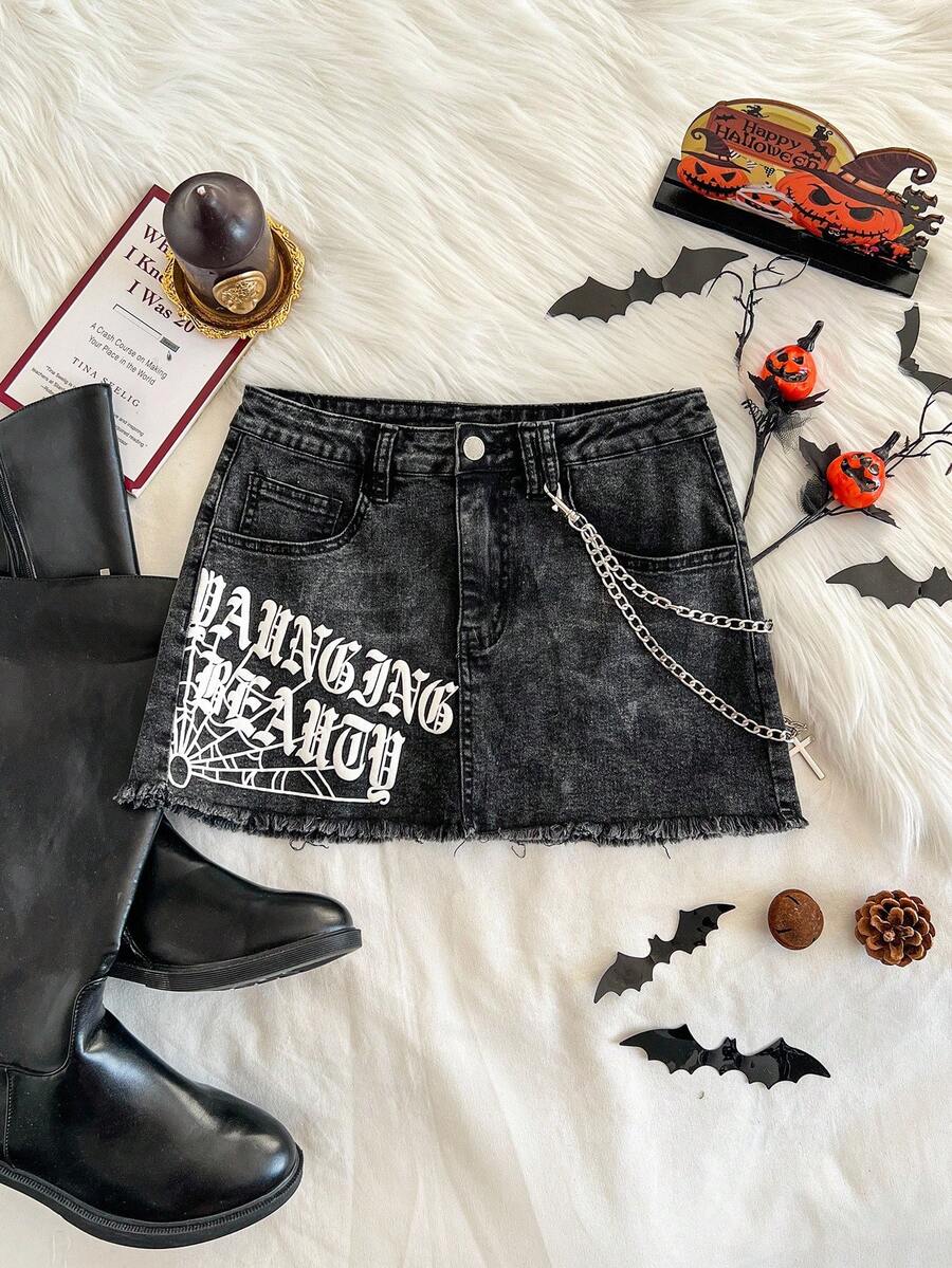 Attitoon Minifalda de mezclilla con estampado de color contrastante para mujer