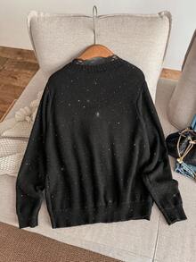 Firerie Áo len cardigan dệt sequin cỡ lớn cho nữ, áo len chui đầu ren thời trang thường ngày cho mùa thu/đông - màu đen - Xem 2