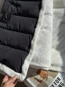 1 件青少年女孩无袖长款夹棉外套，面料柔软舒适，适合上学、户外、秋冬季各种场合 - 黑色 - 查看 7