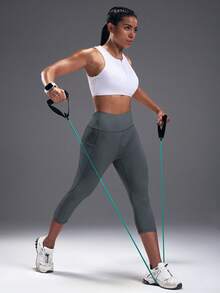 Powerista Workout Leggings Women's High Waist Patchwork Pocket Capri Leggings, Suitable For Fitness, Yoga, And Everyday Wear