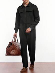 Core Aspect 1 bộ đồ liền quần đơn giản giản dị có khóa kéo phía trước màu trơn tay dài cho nam - màu đen - Xem 5