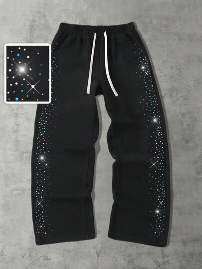 Street Life Pantalones de chándal sueltos con diamantes brillantes para hombre