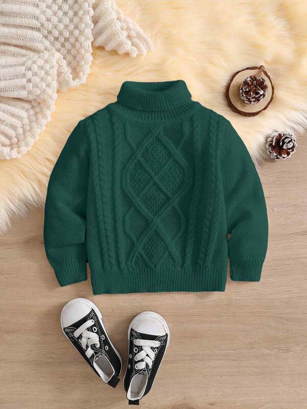 SHEIN كنزة صوفية صوفية مخملية عالية الرقبة للأطفال والرضع، بتصميم كاجوال فضفاض على الطراز القديم، مناسبة للمدرسة والمنزل والخروجات، للخريف والشتاء