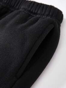 SHEIN Kids/Young Boys' Casual Everyday Loose Fit Pockets Straight Leg Solid Color Knit Sweatpants, Suitable For School, Garden, Beach, Birthday, Spring, Summer, Fall, Winter