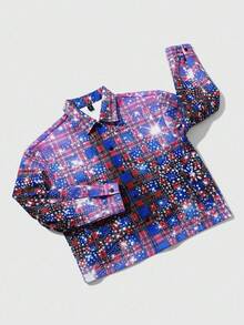 ROMWE MEN Street Life Unisex Gradient Plaid Blazer With Rhinestone Effect, Autumn/Winter Design - Red - View 7