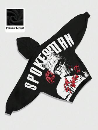 Street Life Herren Pullover mit Buchstaben- und Ziffernprint, thermisch gefüttert, lässiger Kapuzenpullover mit Fledermausärmeln, Herbst/Winter